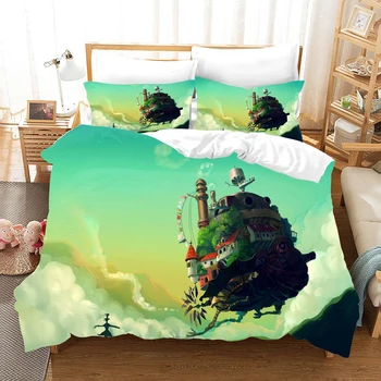 

Moving Castle Bedding Set Anime Bed Set Duvet Covers Set Cartoon Anime Comforter Bedding Sets Bedclothes Bed Linen (no Sheet)