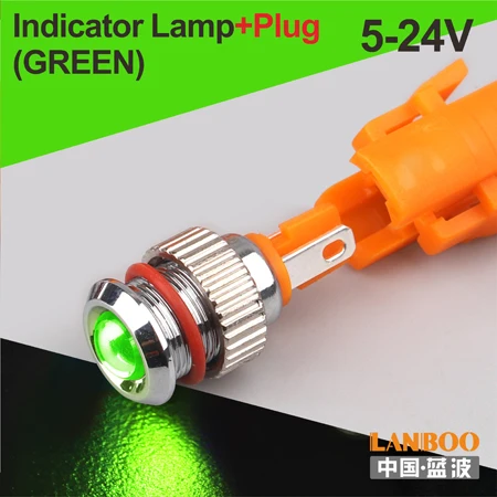 8mm-Green(5-24V)Plug LANBOO 8 мм IP68 водонепроницаемый точечный светильник красный зеленый желтый Буле 12 В 24 в 110 В 250 В светодиодная металлическая контрольная лампа световой индикатор - Цвет: 8mm-Green(5-24V)Plug