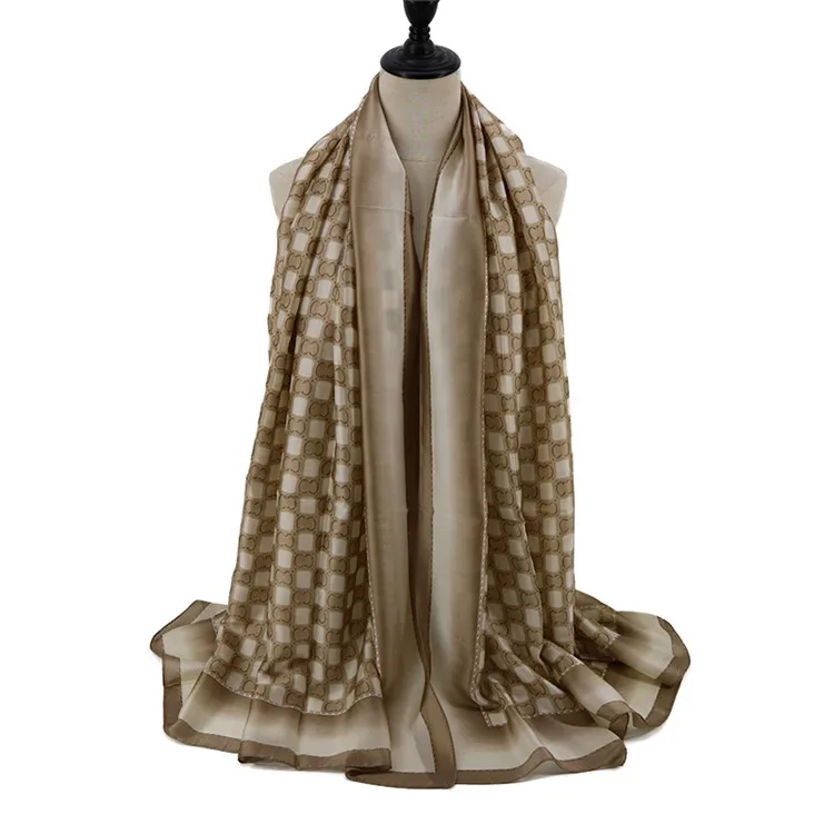 Fashion printed women scarf muslim hijab silk long pashmina grid female foulard Wholesale - Цвет: Шампанское