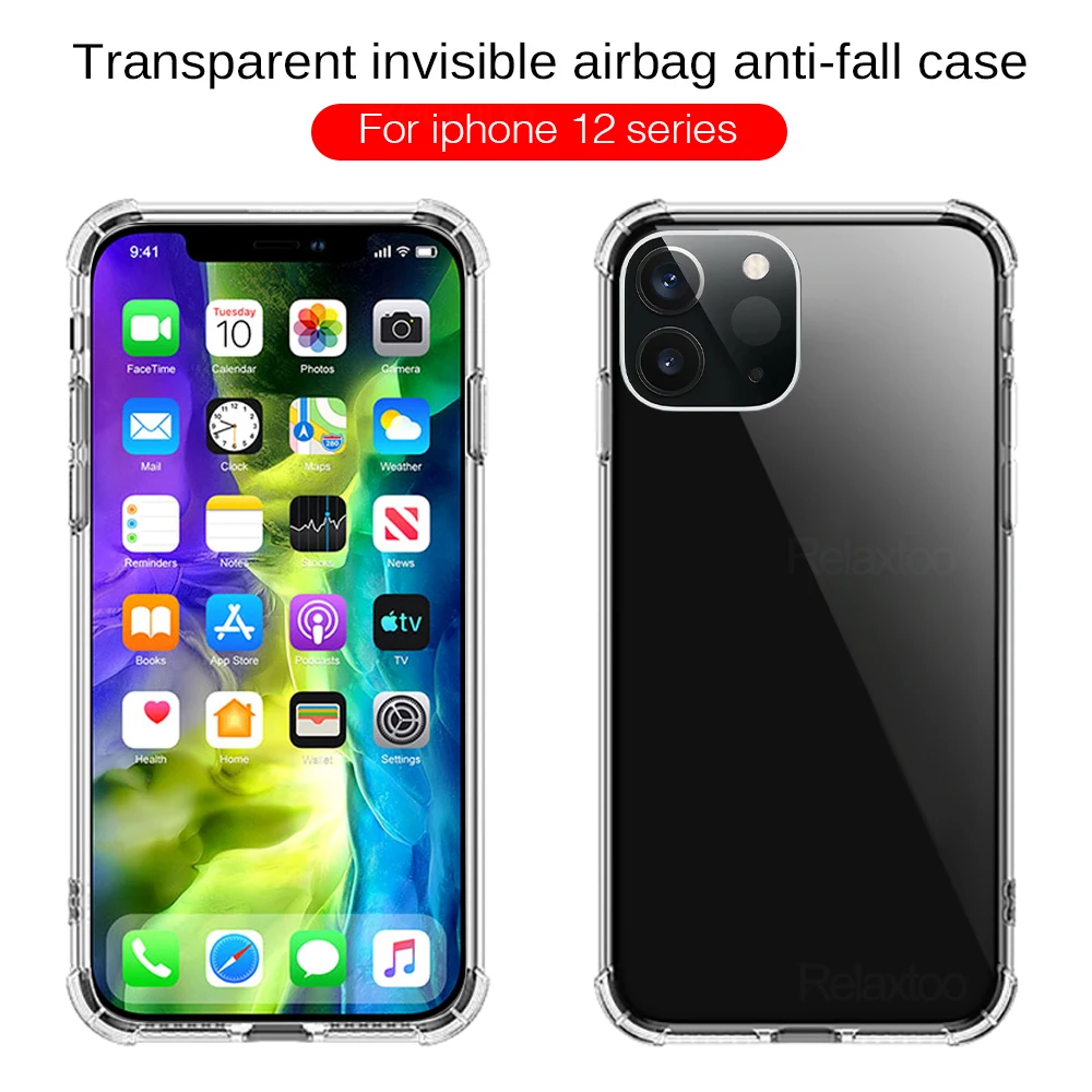 Transparent Airbag Phone Cover On for iphone12 iphone 12mini i phone 12 mini pro max 2020 Case TPU Soft Silicone Anti-Fall Coque