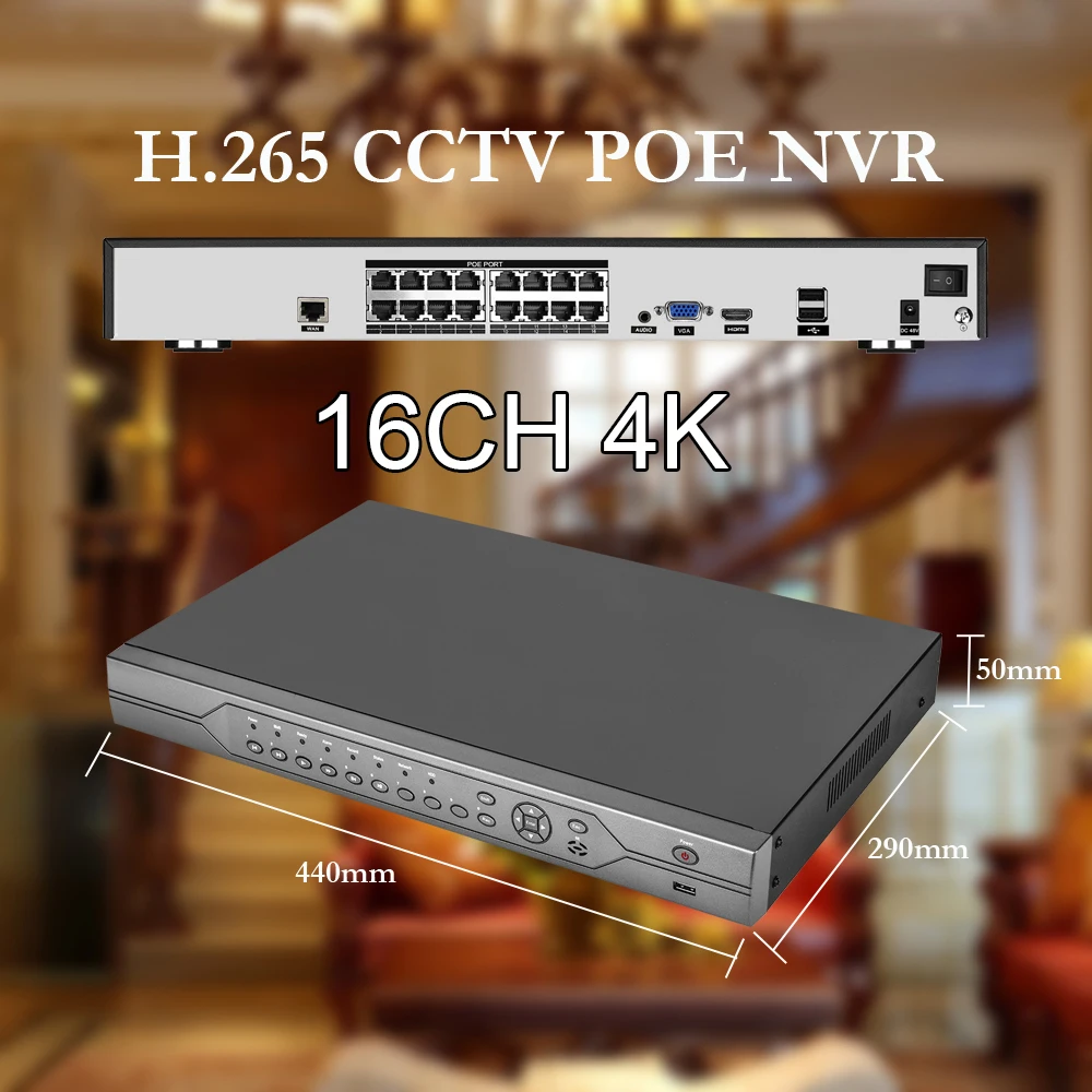 Gadinan 16CH NVR 4K 8MP AI Face Detection 48V POE Network Video Recorder For 4K 5MP 4MP IP Camera Surveillance CCTV System XMEye house cameras