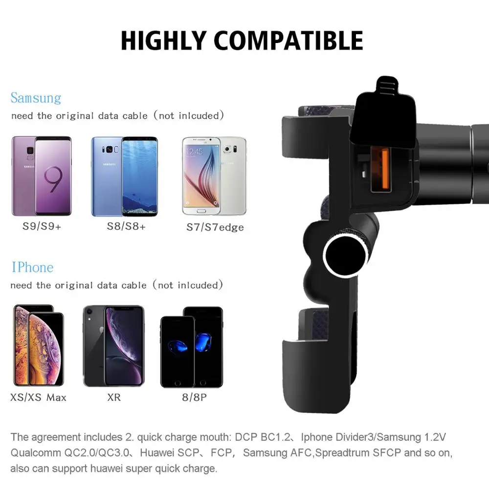 Motorcycle rechargeable 360°aluminum alloy phone holder Anti Falling bracket QC3.0 Fast Charge