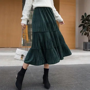 

Skirts Women Autumn Winter Womens Skirts Plaid Long Thick Skirts New Fashion Casual Pleated Skirt Female Streetwear Women