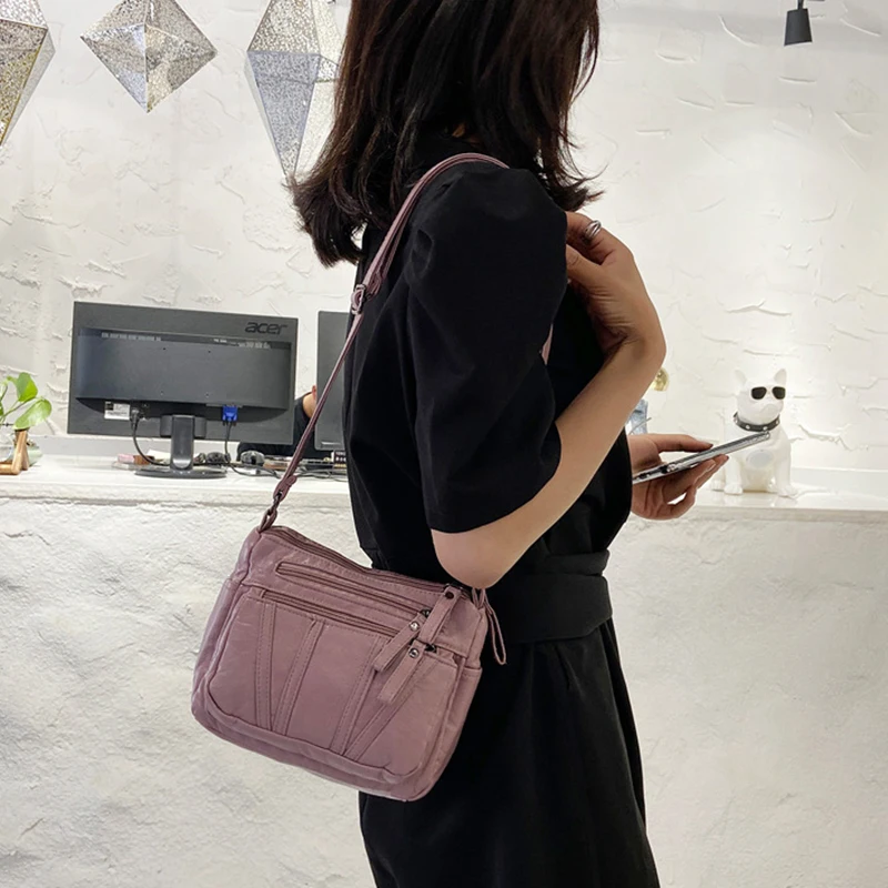 SMOOZA Women Bags 2022 New Large Capacity Multilayer Zipper Bag High Quality PU Leather Shoulder Messenger Bags Female Handbag