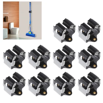 

20pcs Black Broom Hanger Mop and Broom Holder Broom Organizer Grip Clips Wall Mounted Garden Storage Rack with Screws