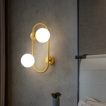 

Modern LED Wall Lights for Bedroom Bedside Lighting Hotel Stair Room Lamp Indoor 2 Heads Golden Brass Wall Lamp Sconce Lamp