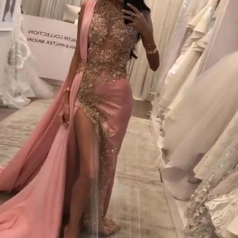 Новый дизайн розовые вечерние платья бусины Robe De Soiree аппликация для выпускного