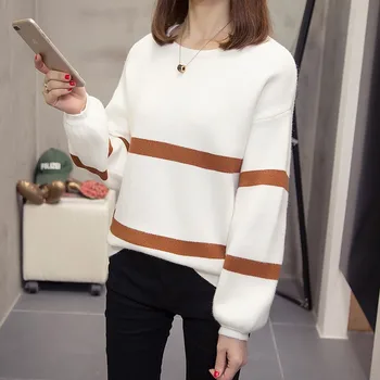 

Plus size XL-4XL Striped Loose Ladies Sweater Pullover 2019 Autumn Winter New Arrival Jumpers Knit Sweaters Women Pull Femme