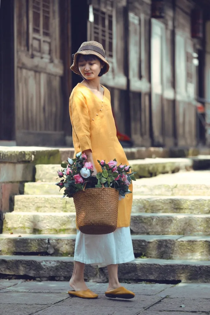 Y757 летнее улучшенное Xie Jin Cheongsam платье с высоким разрезом yu kou v-образным вырезом свободное и женское платье дзен большого размера