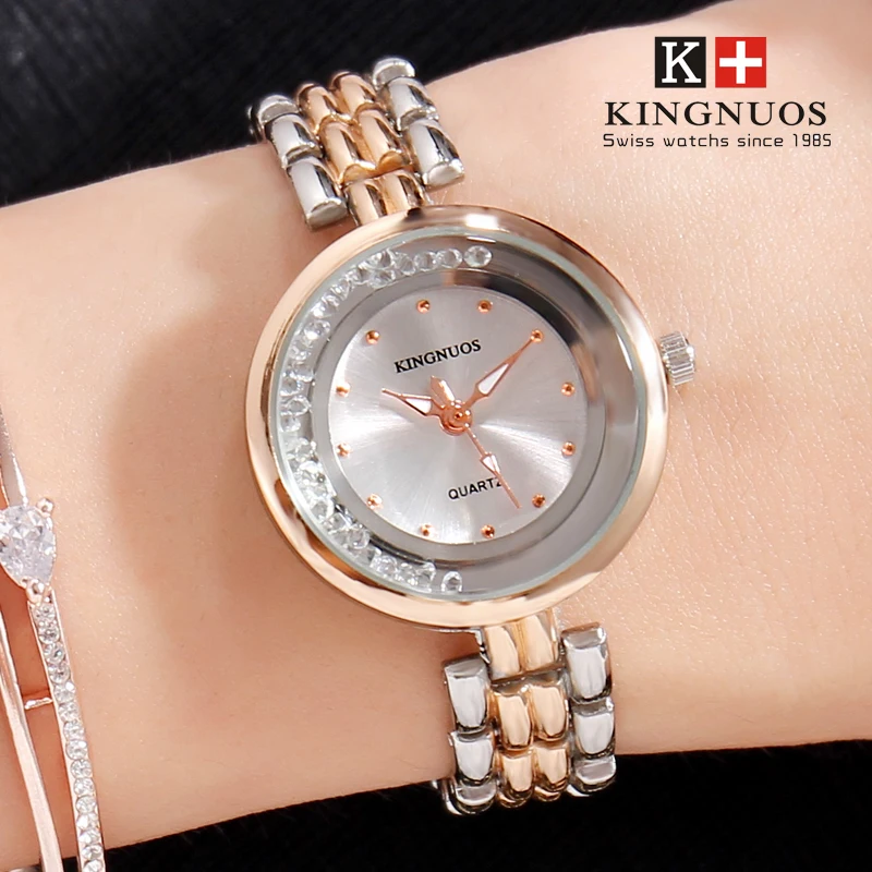 KINGNUOS Gold Bangle Bracelet Luxury Watches Stainless Steel Retro Ladies Quartz Wristwatches Fashion Casual Women Dress Watch