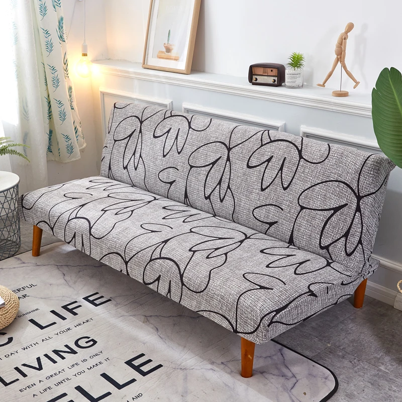 Black Geometric Print Spandex Stretch Sofa Bed Slipcover