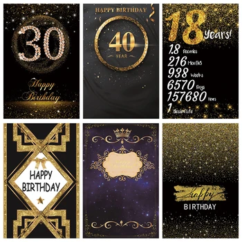 

Laeacco Birthday Background Poster 20th 30th 40th Ribbon Pattern Customized Black Scene Photography Backdrops For Photo Studio