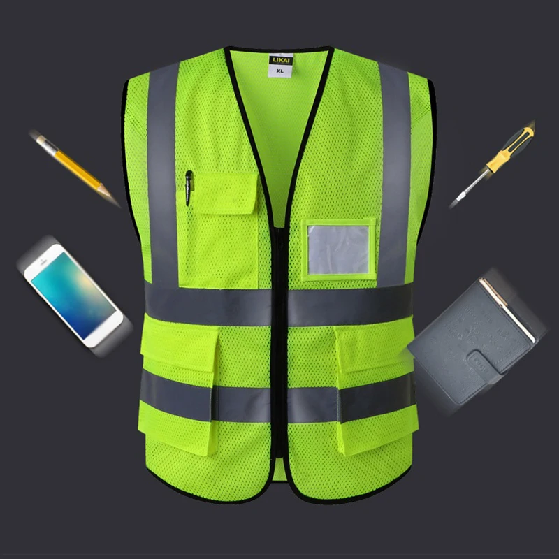 

High Visibility Reflective Vest Sleeveless Jacket Men Hi Vis Workwear Uniform Safety Protective Gear Fluorescent Yellow Tank Top