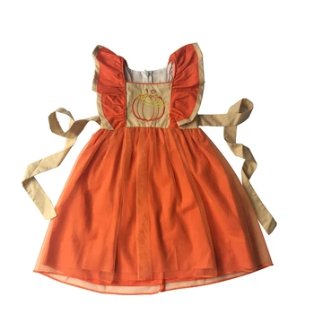 

Puresun New Arrival Original Design Girls Dress Pumpkin Embroidery Pattern Girls Dresses For Halloween Holiday Boutique Clothing