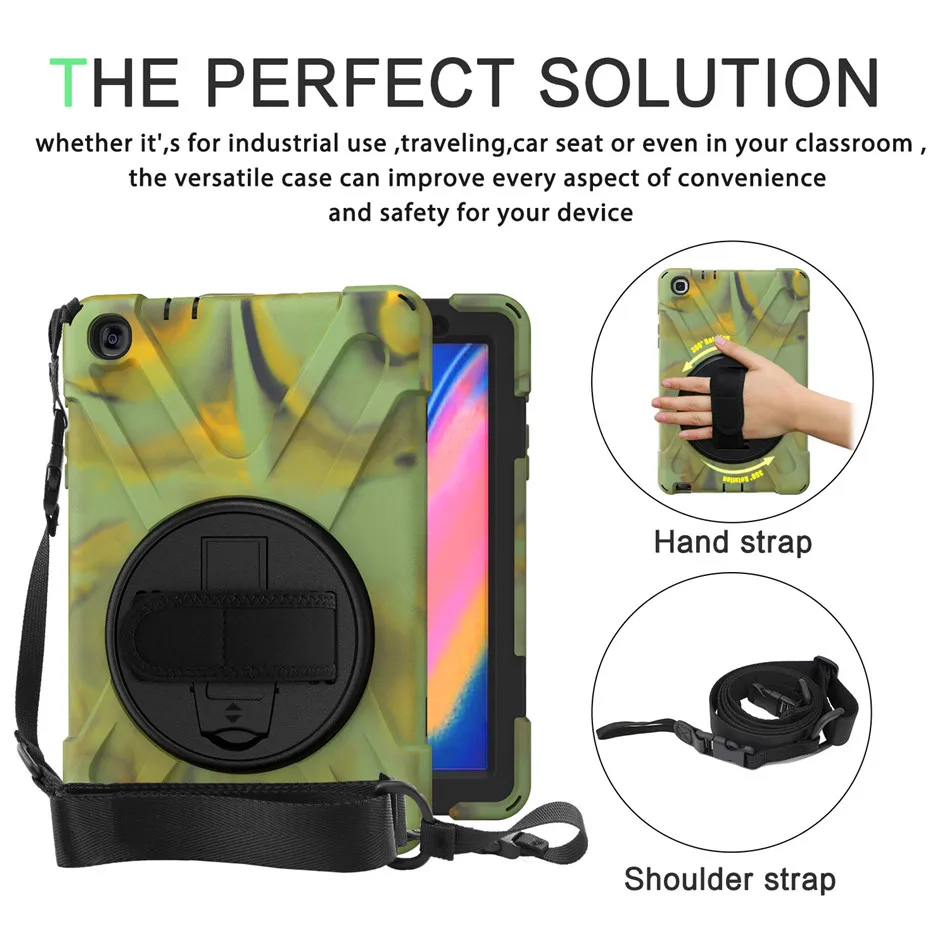 Camouflage Для Galaxy tab A 8,0(S Pen) SM-P200 P205 P207 Чехол-трехслойный прочный защитный чехол с ремешком на руку - Цвет: Camouflage