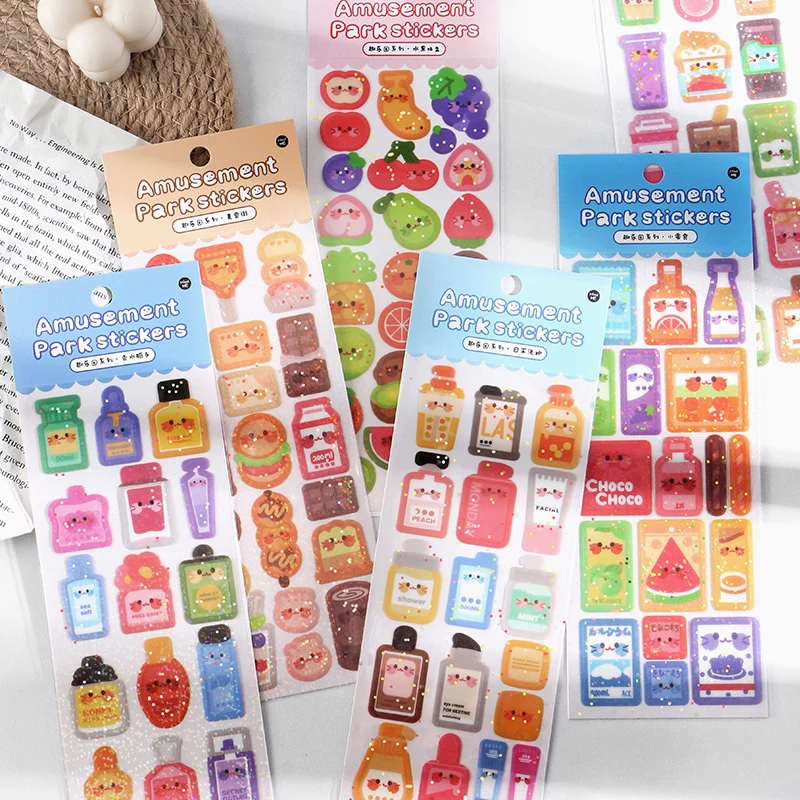 

1 Sheet Cute Fruit Bottles Glitter Bling Notebook Handbook Decorative Stickers