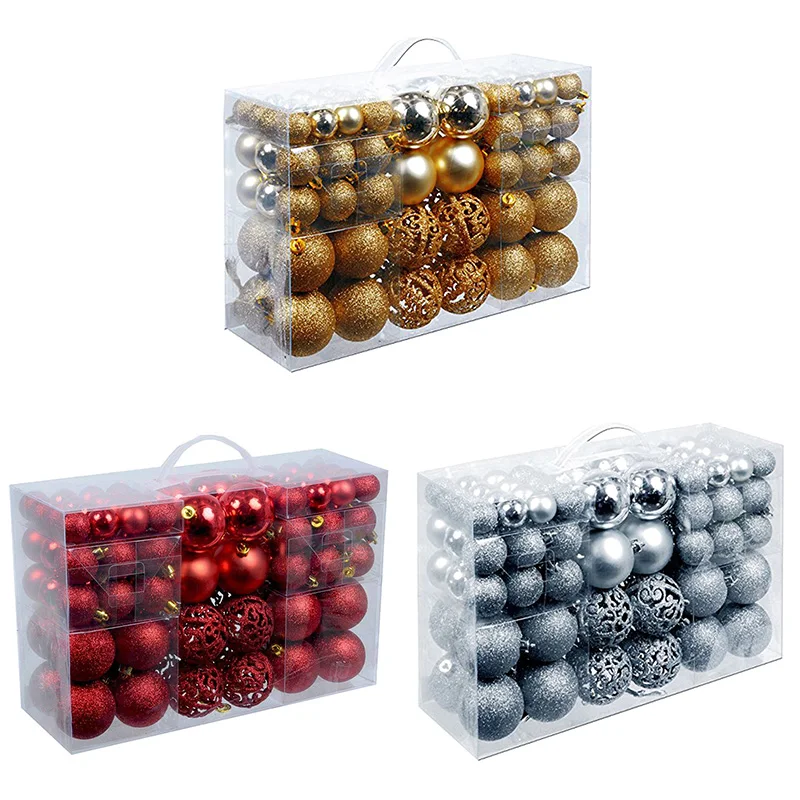 100Pcs/Box Christmas Ball Box Set Available Lightweight Holiday Christmas Tree Ornament Decorations Silver
