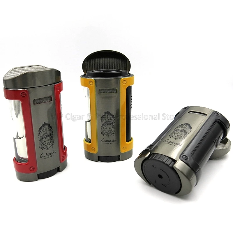 LUBINSKI Metal Cigar Cigarette Tobacco Lighter 4 Torch Jet Flame Puro Holder Top Smoking Tool W/Case Gift Box Windproof | Дом и сад