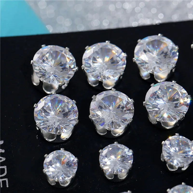 Classic 12Pairs Cubic Zirconia Stud Earrings Set For Women Silver Color Round Heart Crystal Rhinestone Earrings Brinco Jewelry