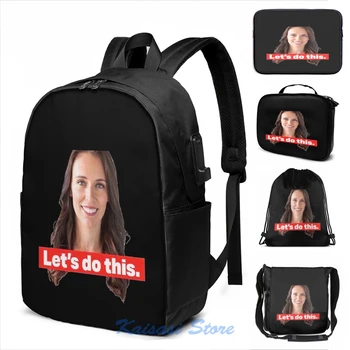 

Funny Graphic print JACINDA ARDERN USB Charge Backpack men School bags Women bag Travel laptop bag