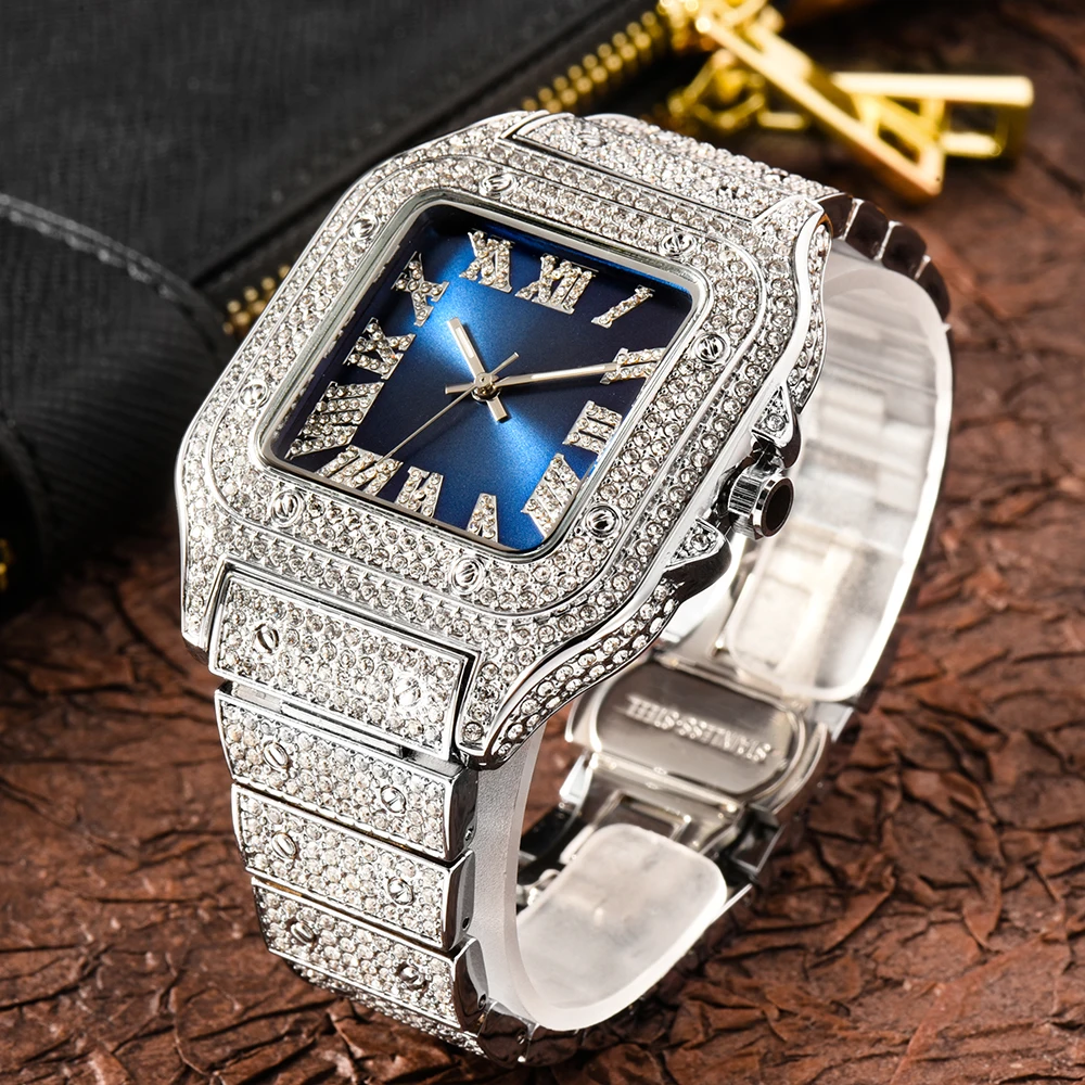 MISSFOX мужские часы хип-хоп багет алмаз Топ бренд класса люкс ААА кварцевые Patek