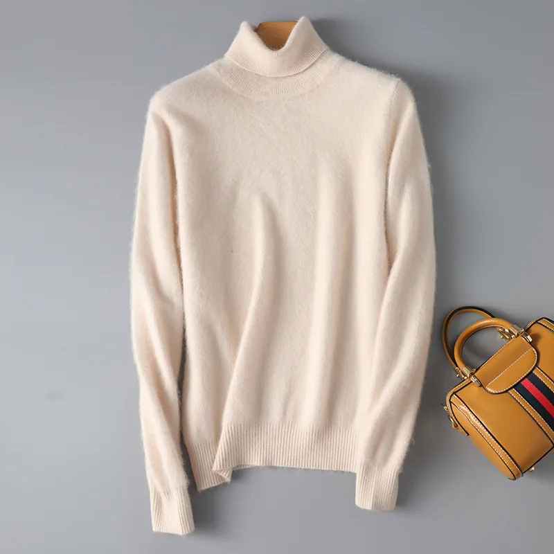 Супер Теплый норковый кашемировый мягкий меховой флисовый свитер с высоким воротом, женские пуловеры для осени и зимы, джемпер, модные брендовые джемпер F555 - Цвет: beige