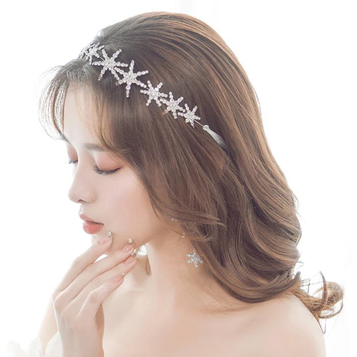 Bridal Star Headband Earrings Set Rhinestone Headpiece Wedding Hair Band M8694