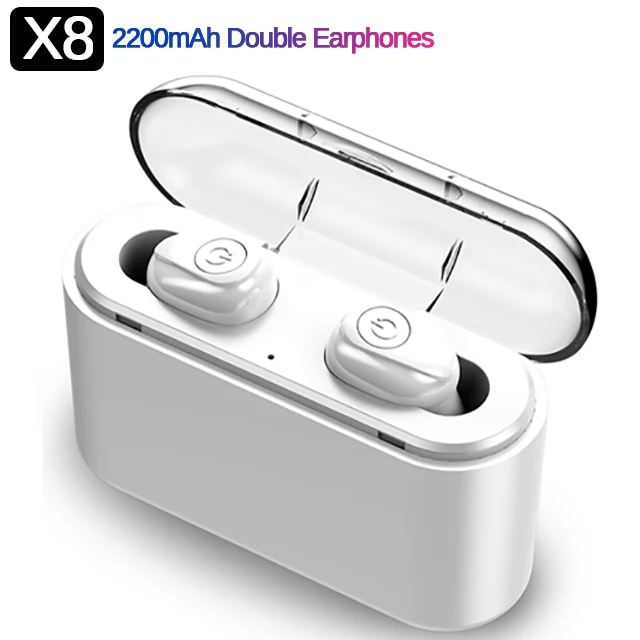 X8 White 2200 мАч Внешний аккумулятор X8 TWS Bluetooth настоящие беспроводные наушники 5D стерео наушники мини TWS водонепроницаемые наушники для смартфонов - Цвет: X8 White