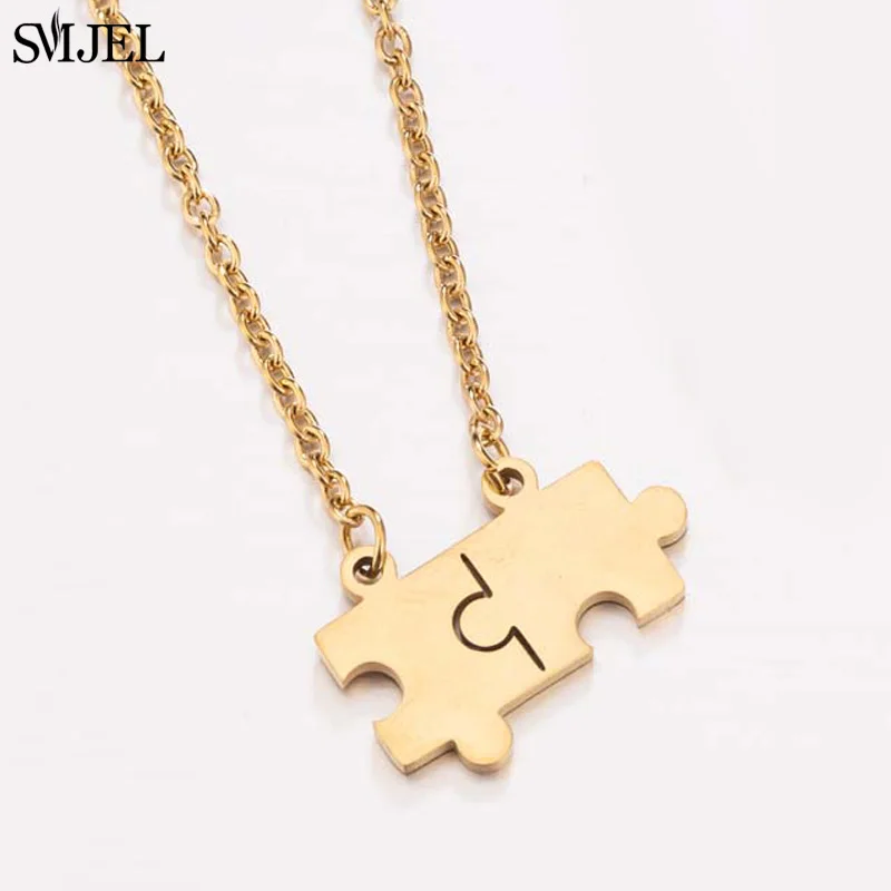SMJEL браслеты с двойным замком Puzzel для пары, браслет из нержавеющей стали с геометрическими играми-пазлами и ювелирные женские браслеты, подарки - Окраска металла: 682 gold Necklace