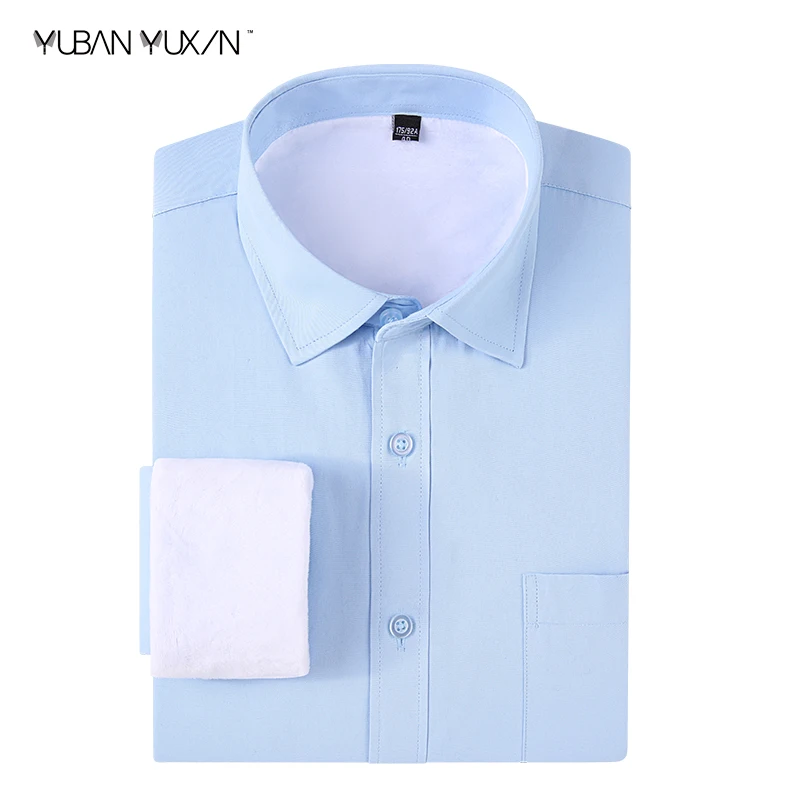 

YUBANYUXIN brand men winter 45% cotton thick velvet blue solid color warm shirt S-8XL cold resistant long sleeve slim fit shirts