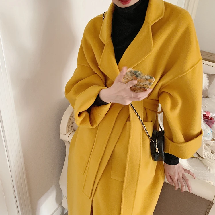 [EWQ] Осень Зима Новое толстое теплое шерстяное пальто Верхняя одежда свободное шерстяное пальто с длинным рукавом Элегантная женская верхняя одежда QL281