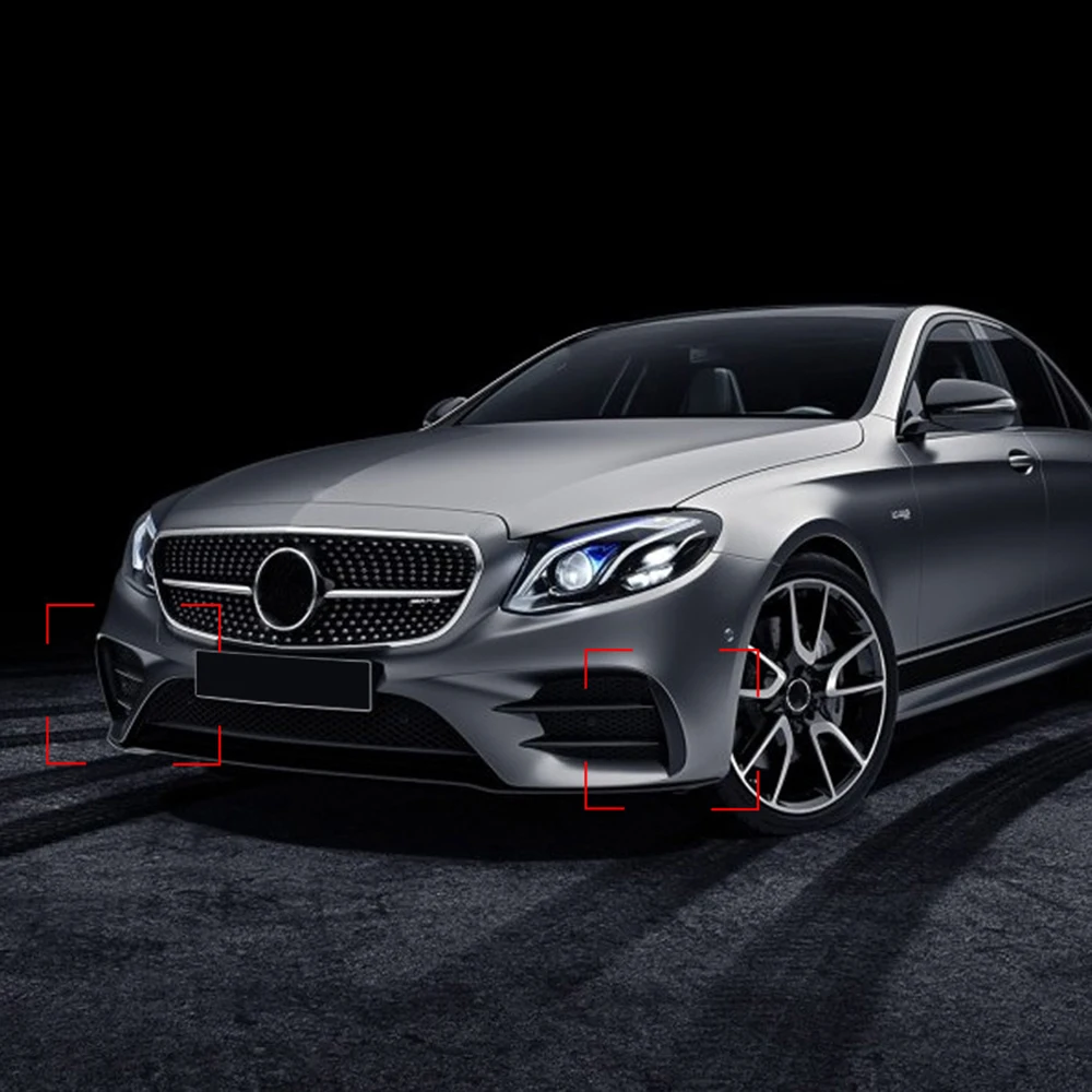 2 шт. для Benz E Class W213- E43 E53 AMG автомобиля внешний кузов боковой передний бампер губы накладка наклейки Oc11
