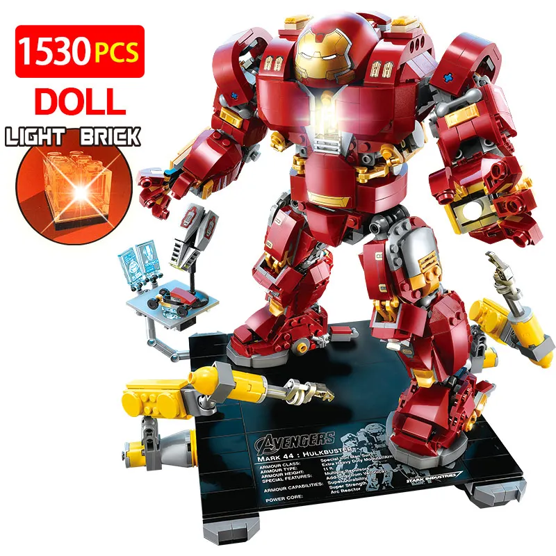 

1530PCS Iron Man Avengers Building Blocks Legoing Marvel Super Heroes Hulkbuster with Light Bricks Toys for Kids Boys Gifts