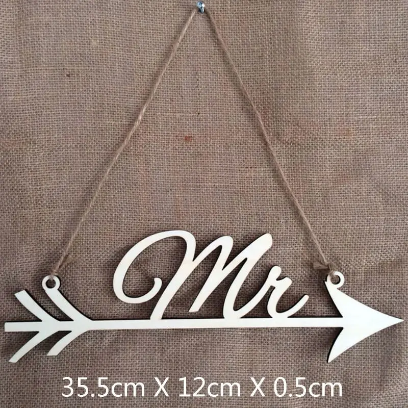 1 пара Mr& Mrs стрелка знаки стула для свадебной вечеринки украшения фотографии реквизит деревенский деревянный знак сувениры 517E