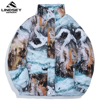 

LINDSEY SEADER Men's Winter Warm Down Jacket Coat Parka 2020 Thick Glacier Print Padded Streetwear Windbreaker for Men Clothing