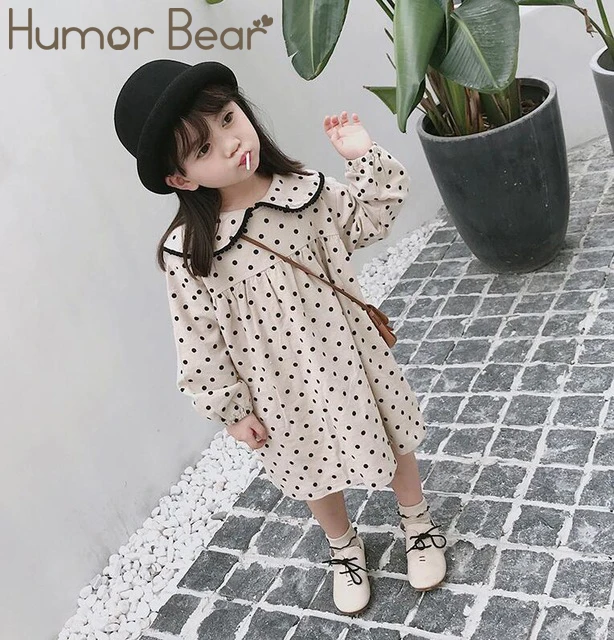 Humor Bear/платье для маленьких девочек праздничное платье принцессы в горошек с кукольным воротником Новинка года; Брендовое платье для маленьких девочек; сезон весна-осень