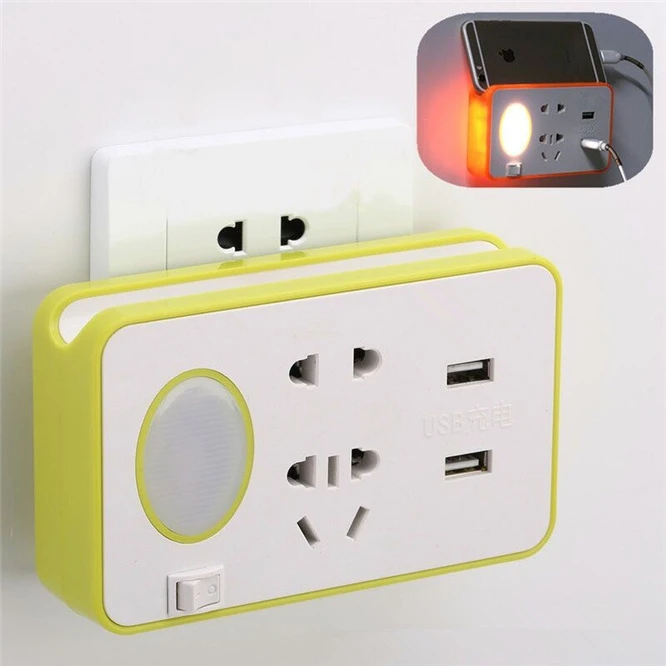 3 года гарантии светодиодный Ночной светильник с двумя USB портами, Порты и разъёмы телефон Зарядное устройство ввиде штепсельной вилки Беспроводной розетка настенный светильник с держатель мобильного телефона