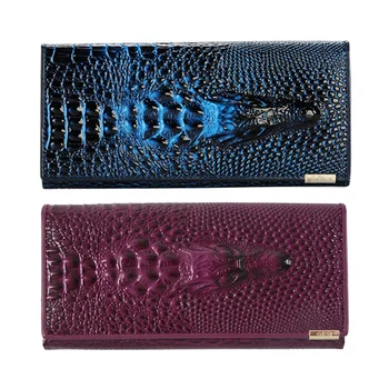 

2Pc Women Wallet Female 2016 Coin Purses Holders Patent Leather 3D Embossing Alligator Ladies Crocodile Long Clutch Wallets(Dark