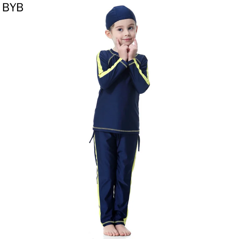 Темно синий купальник для девочек Милый скромный муслиновый купальный костюм