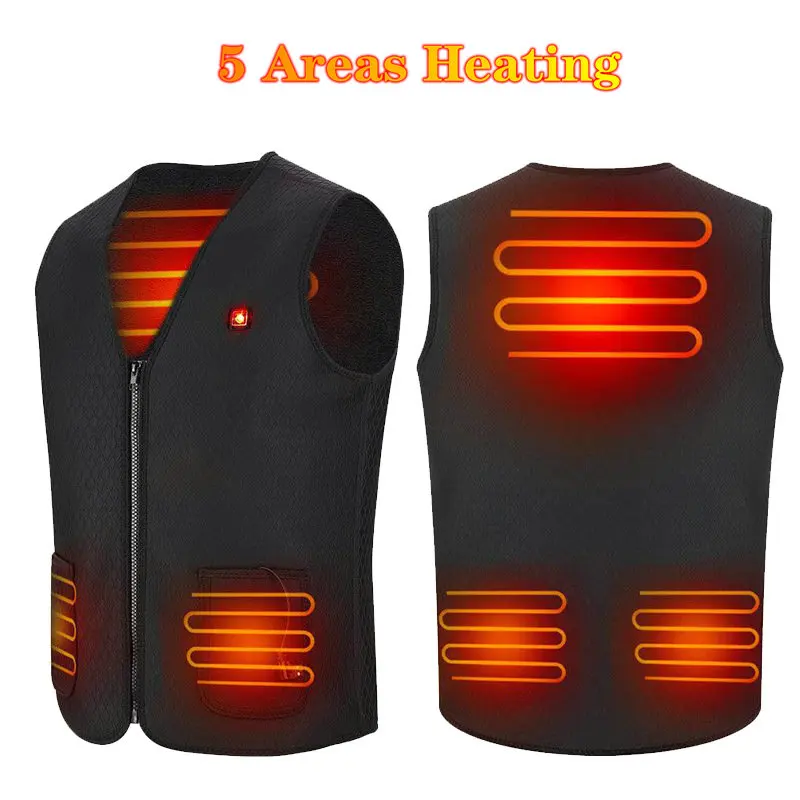 Gilet chauffant USB infrarouge 5 zones - Veste thermique homme femme pour pêche ski randonnée hiver