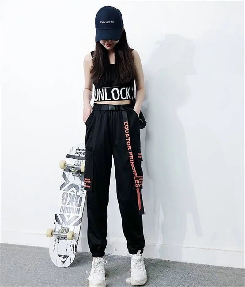 Ulzzang шикарные брюки в стиле хип-хоп женские осенние брюки Карго повседневные свободные брюки спортивные брюки уличная мода высокие уличные