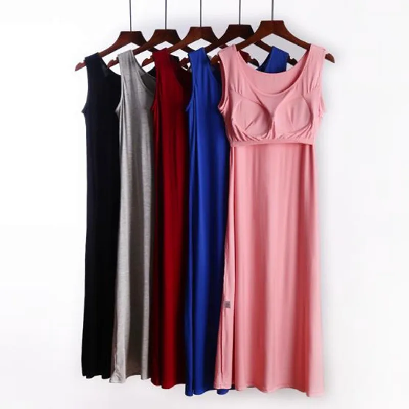 Camisón de algodón con sujetador acolchado para mujer, ropa de dormir sexy, vestido largo sin mangas, talla grande, 4XL