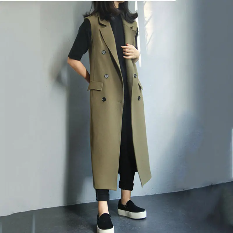 

Vest Women's 2020 Spring and Autumn Jacket Mid-Length Woolen Waistcoat All-Match Fashion Sleeveless Suit Collar Trend Coat y467