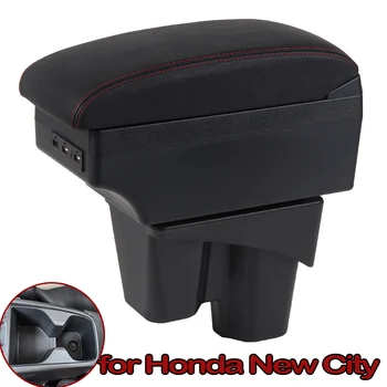 

For Honda New City Armrest Box Central Store Content Storage Box with Cup Holder USB Interface Products 2015-2017