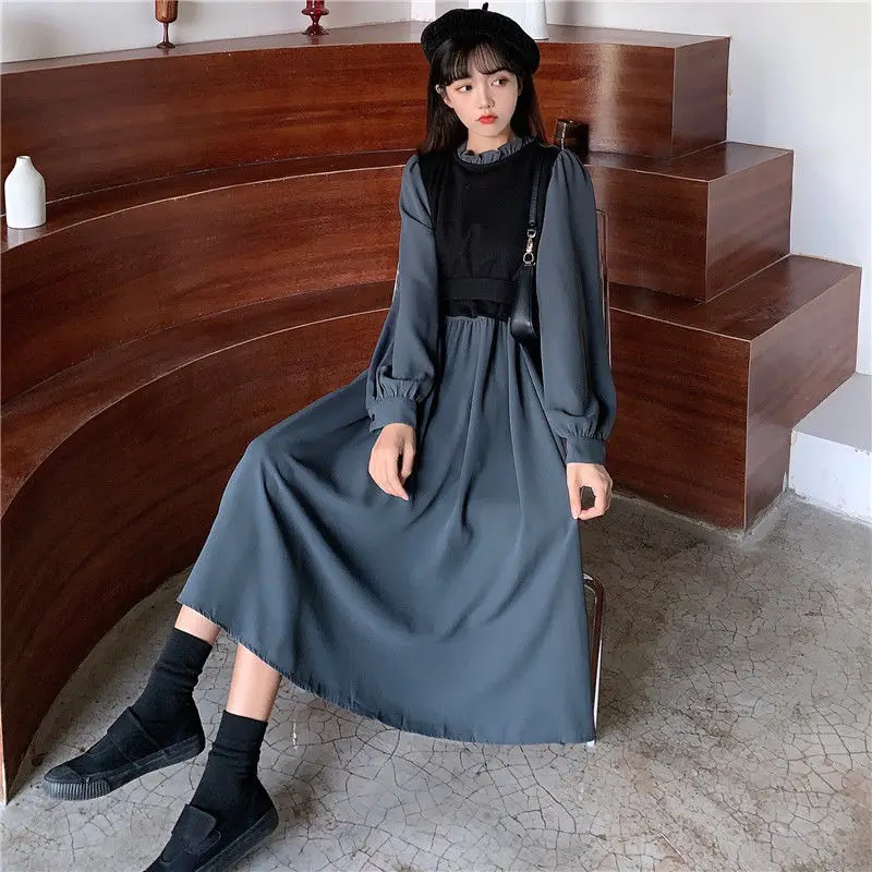 Long Sleeve Dress Elegant Plus Size 3XL Fake Two Piece 2020 New Autumn Design Bow Knot Female Temperament Robe Trendy Vestidos black dress