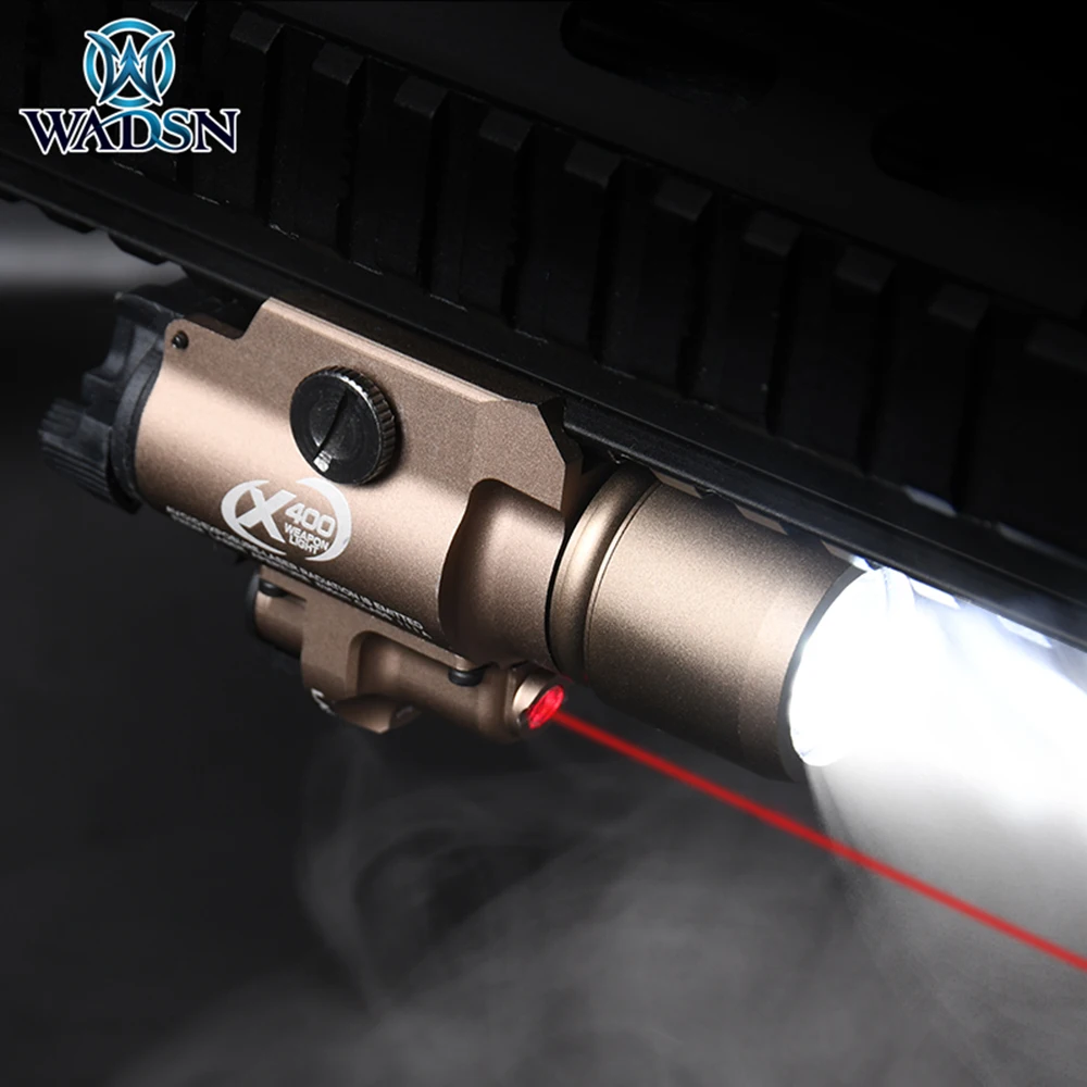 US $63.55 WADSN Airsoft Tactical Pistol Flashlight Surefir X400 Light Red Laser Sight Lantern Hunting Weapons Scoutlight Fit 20mm Rails