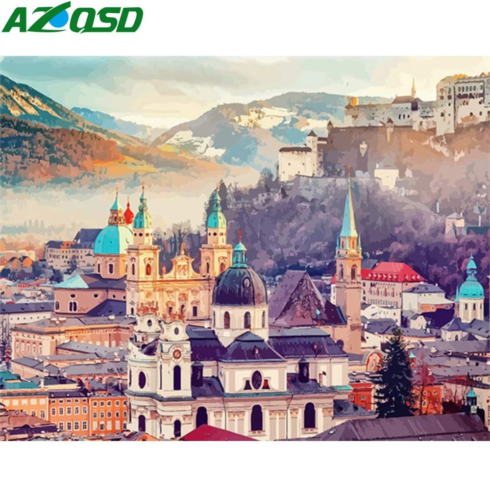 AZQSD DIY краски по номерам пейзаж 50x40 см ручной работы подарок город масляные краски ing по номерам полный набор для взрослых Декор для дома