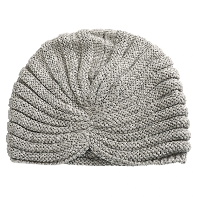 WELROG, новинка, Кристальные тюрбан, шапки Skullies, одноцветные, шерстяные, вязаные, железные, с цветочным рисунком, теплые шапки, Осень-зима, модный тюрбан, шапки - Цвет: light gray 1
