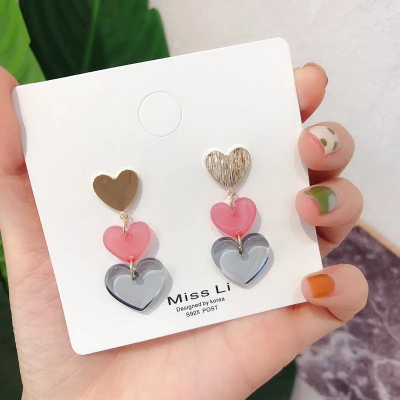 

Korean New Design Fashion Jewelry Long String Sweet Love Mixed Color Acrylic Earrings Elegant Statement Earrings for women gift