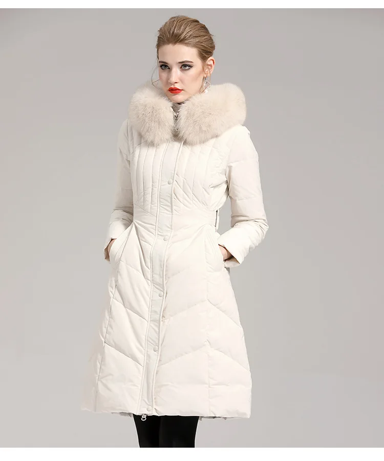 winter new down jacket women's fashion temperament large wool collar Korean slim and thickened coat medium length 429